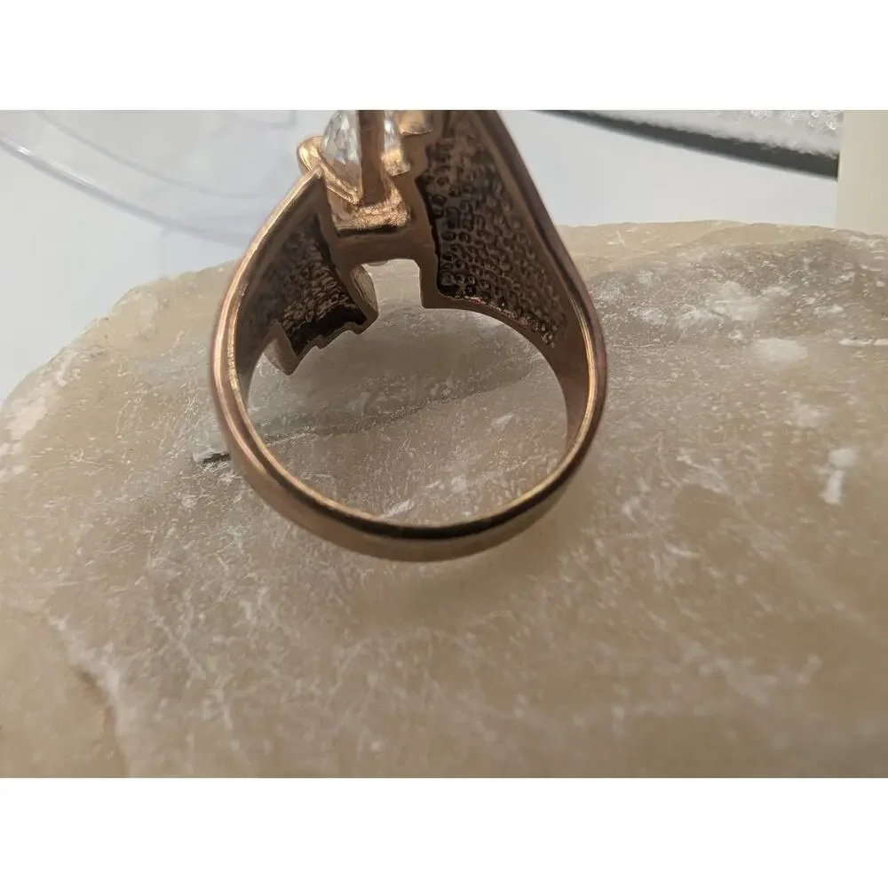 Stunning 18K GE Rose Gold Marquise Cut Cubic Zirconia Solitaire Fashion Ring 8